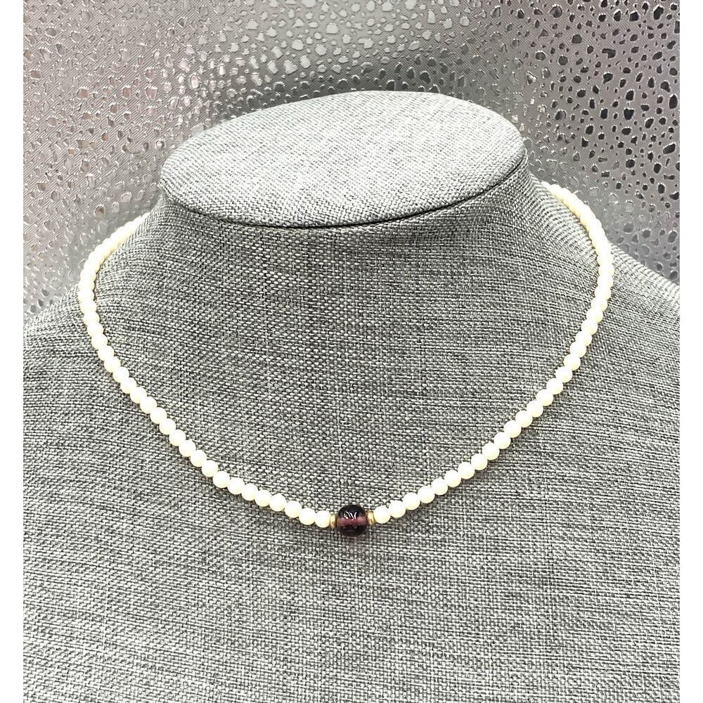 Monet Necklace Faux Pearl Purple Glass Bead 15.5ā Necklace Vintage Chocker